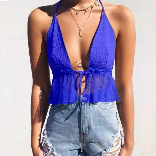 Модная женская летняя майка без рукавов с открытой спиной топ v-образным вырезом