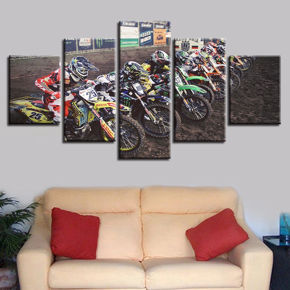 Wall Art Poster Modern Home Decoration Canvas Frame 5 Panel Motorcycle Racing Living Room HD Print Painting Modular Pictures | Дом и сад