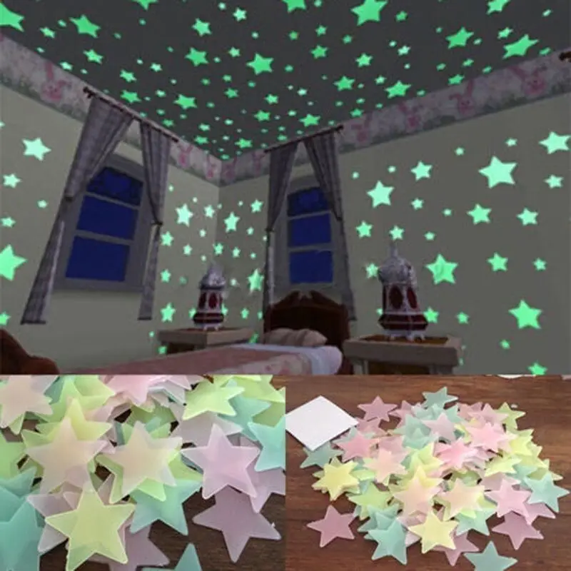 

Светящиеся флуоресцентные Пластиковые наклейки на стену, 3D звезды, 100 шт./компл., светится в темноте