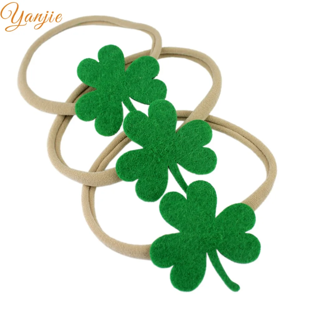 10pcs/lot St Patrick's Day Soft Nylon Elastic Headband For 2021 Infantile Girls Green Shamrock Felt Hair Bow Accessories | Аксессуары
