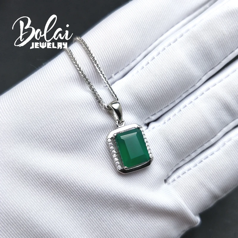 Bolaijewelry Классическая Подвеска в простом стиле с 100% натуральным зеленым агатом oct