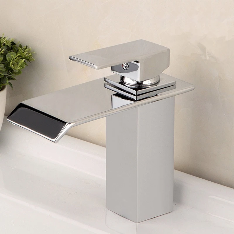 MTTUZK brass brushed nickel/chrome waterfall faucet bathroom single handle Square bath washbasin cold and hot mixer taps | Обустройство