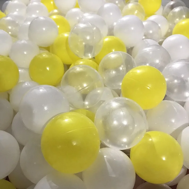 yellow white clear Серебряный, Золотой, экологичный, красочный мяч, мягкий, пластиковый, Океанский шар, забавный, детский, детский, для плавания, яма, игрушка, водный бассейн, океан, 60 мм - Цвет: yellow white clear
