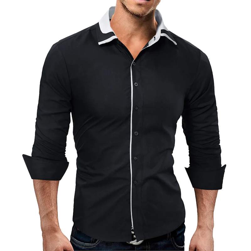 2018 новый осень модный бренд Для мужчин одежда Slim Fit рубашка с длинными рукавами
