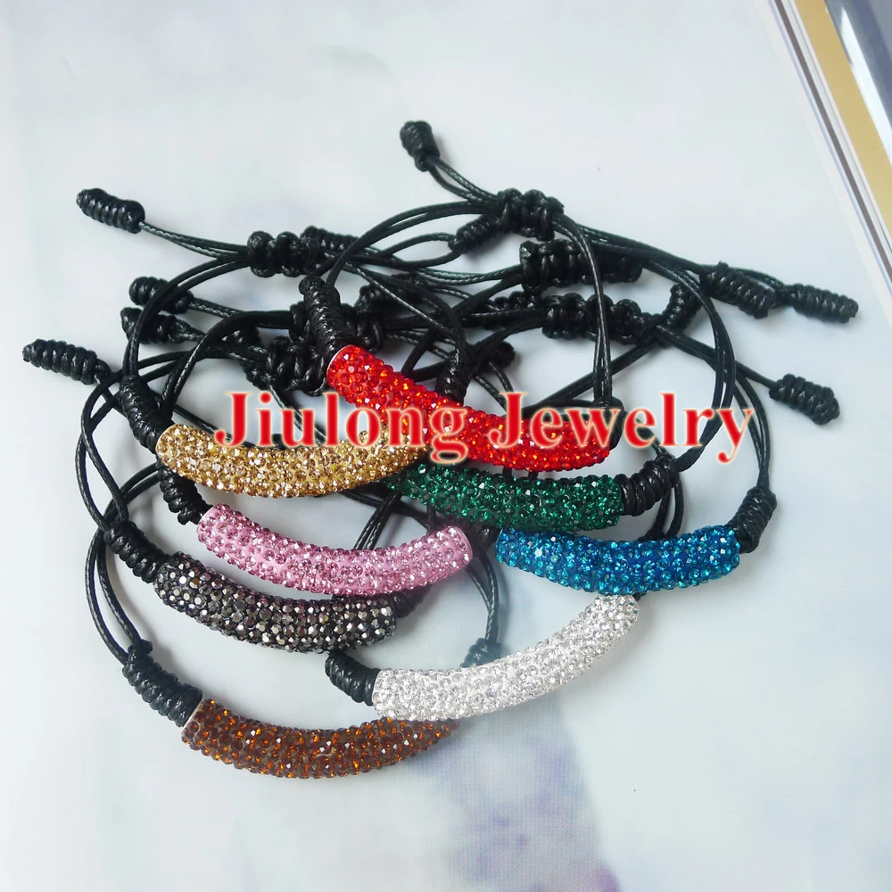 Free shipping.Wholesale 2013 style pave crystal rhinestone long tube bending leather shamballa bracelets.charm jewelry.LSB064 | Украшения и