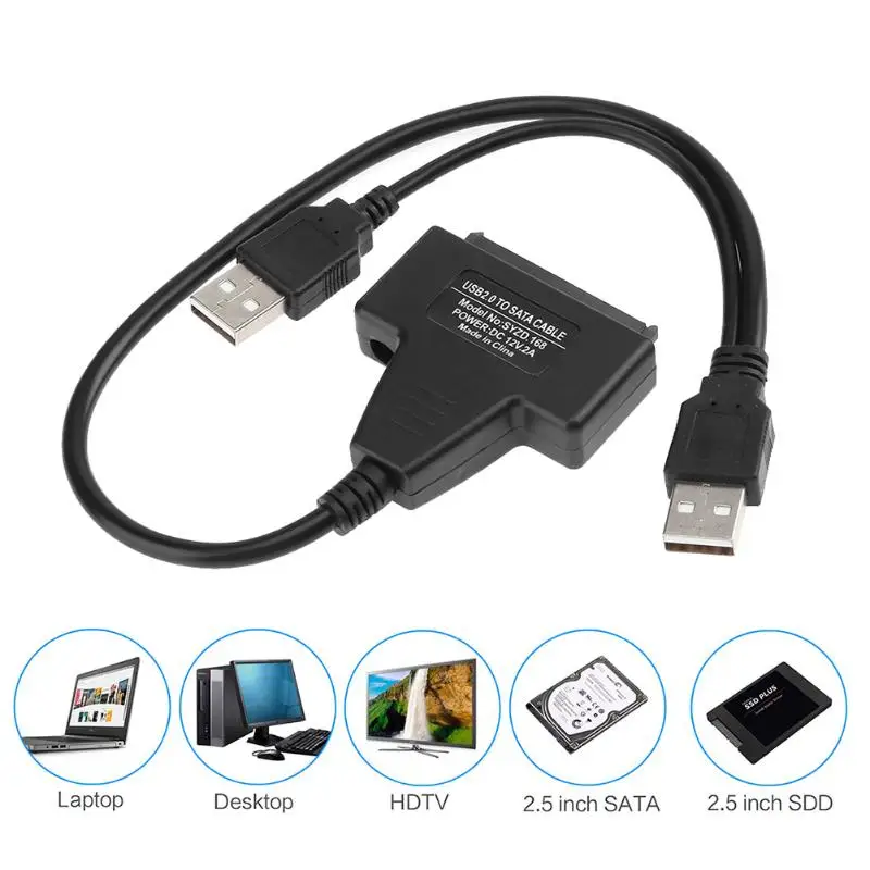 

Кабель SATA с USB 2,0 на Sata, адаптер внешнего питания для жесткого диска 2,5 дюйма/3,5 дюйма SSD, кабель-конвертер для настольного ноутбука