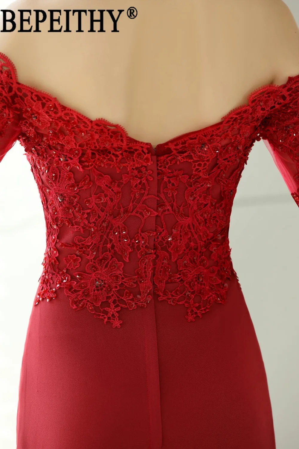 BEPEITHY vestido de festa дизайн вырез лодочка, аппликация бисером красные атласные длинные в стиле русалки вечерние платья