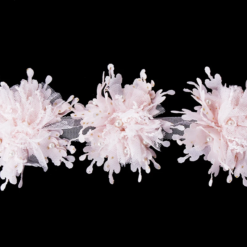 Кружевной декор с цветочной аппликацией 5 ярдов розовая 3D отделка вышитым узором
