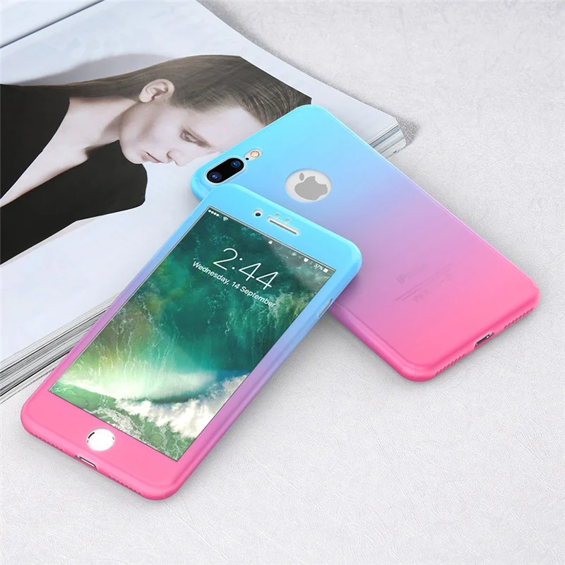 Blue And Hot Pink FLOVEME 360 градусов полное покрытие градиентный карамельный цвет чехол для iPhone 7 6s 6 Чехол девчачий чехол для iPhone 7 6s 6 Plus ракушки - Цвет: Blue And Hot Pink