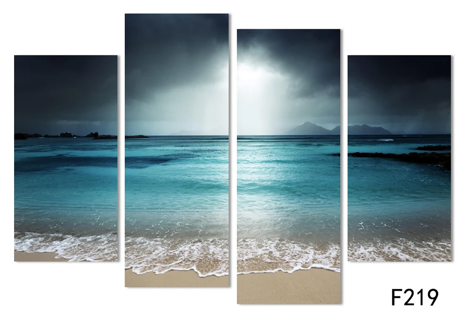 

4 Panel Modern Wall Art Home Decoration Frameless Painting Canvas Prints Pictures Sea Scenery With Beach Unframed