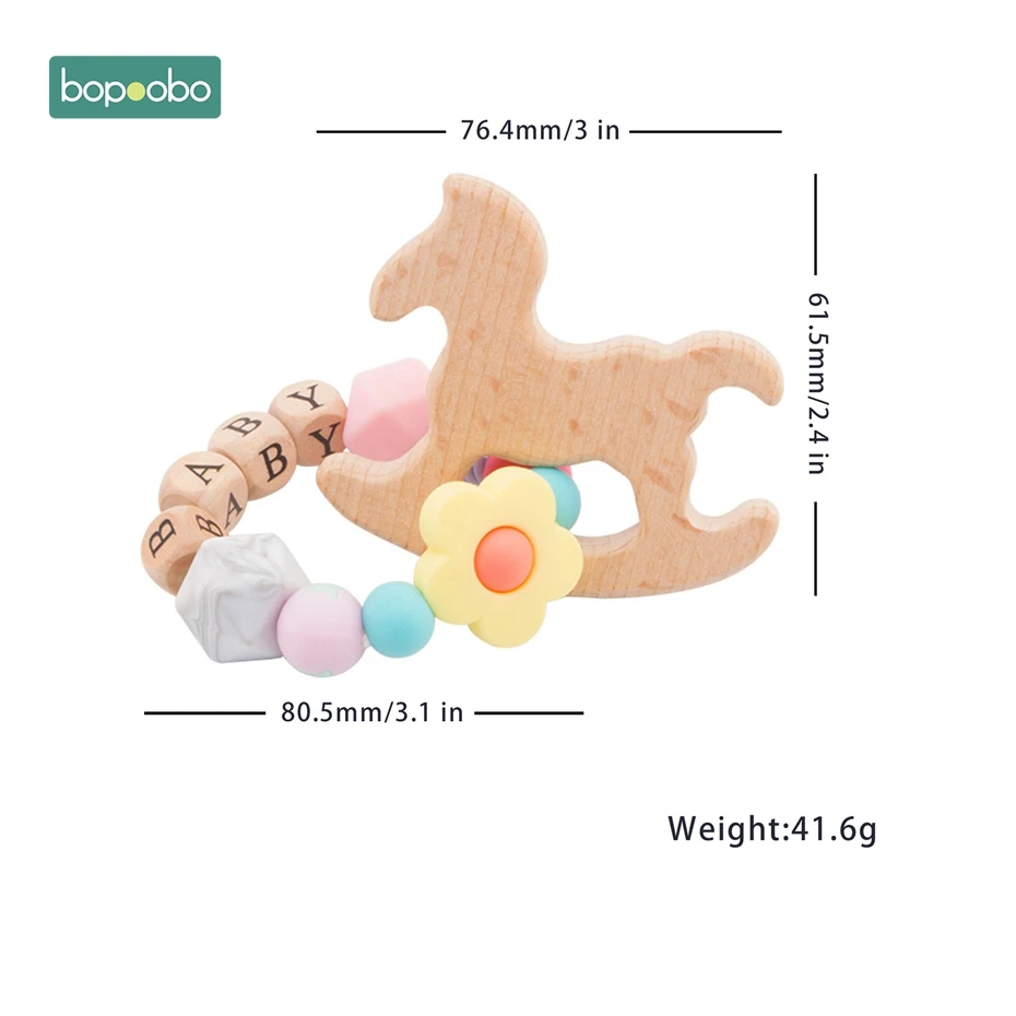 Bopoobo 1 шт. Beech Animal браслет для прорезывающихся зубов персонализированные Индивидуальные Детские имя силиконовые в форме цветка деревянные погремушки милые игрушки "Кролик" кольцо