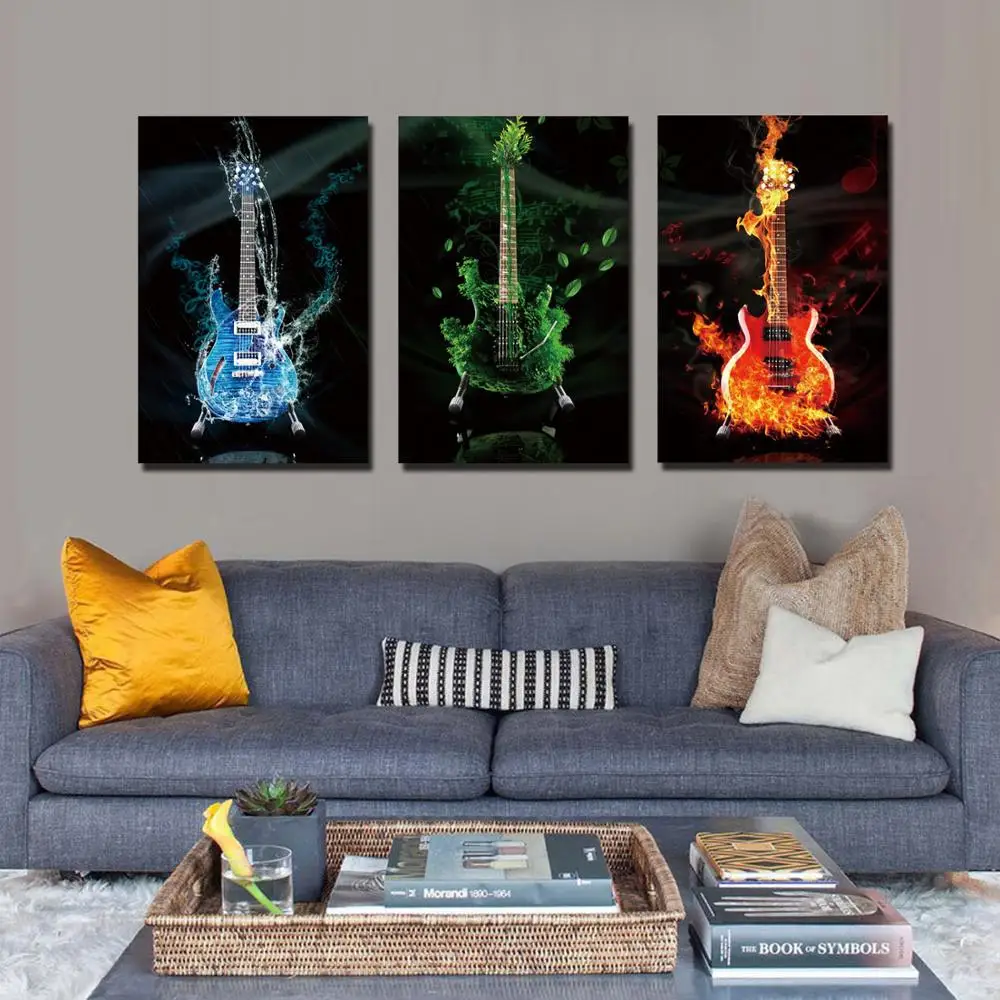 3 Панели Домашний Декор Гитары картины напечатаны живопись на холсте Уолл