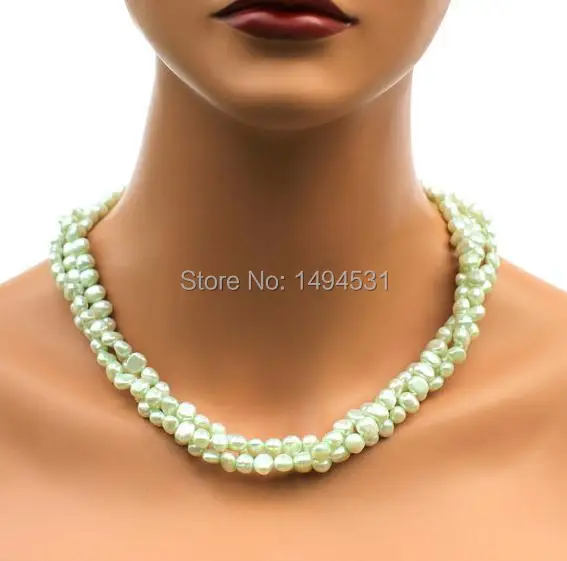 

Wholesale Pearl Jewelry - 3 Rows Mint Green Natural Freshwater Pearl Necklace Earrings- Handmade Jewelry Set - Free Shipping