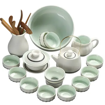 

Teapot Cover Bowl Gaiwan Teacup Tea Wash Tea Ceremony Home Snow White Celadon Ceramic Full Set Kung Fu Tea Set