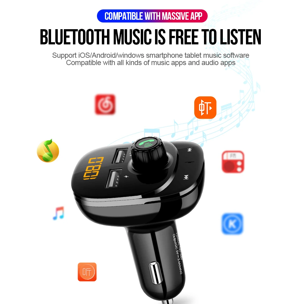 Fm-передатчик AUX модулятор Bluetooth 5,0 Громкая связь Радио Аудио MP3 плеер Автомобильный комплект с двумя USB 3.1A быстрая зарядка автомобильное зарядное устройство