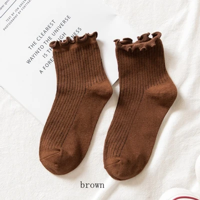 brown Новые Модные цветные хлопковые женские носки с оборками новейший дизайн ретро милые носки принцессы осенние винтажные носки контрастных цветов - Цвет: brown