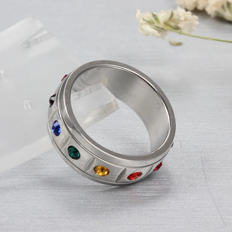 MiLaTu LGBT Rainbow Rings Stainless Steel Colorful Crystal Wedding Gay &amp Lesbian Engagement Ring R349G | Украшения и