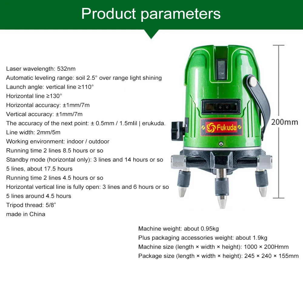 

5 Lines Green Laser Level Powerful Laser Beam with Lithium battery Line Self-Leveling 360 Horizontal And Vertical Cross