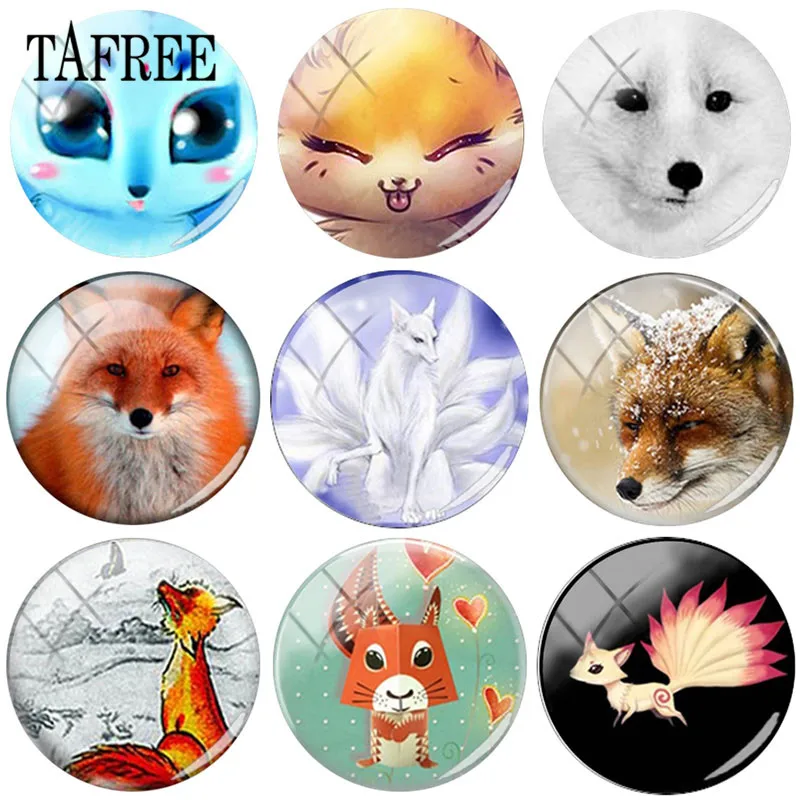 

TAFREE Fox Pattern 25mm Round Photo Glass Cabochon Demo Flat Back Making Findings For Keychain Necklace Accessories