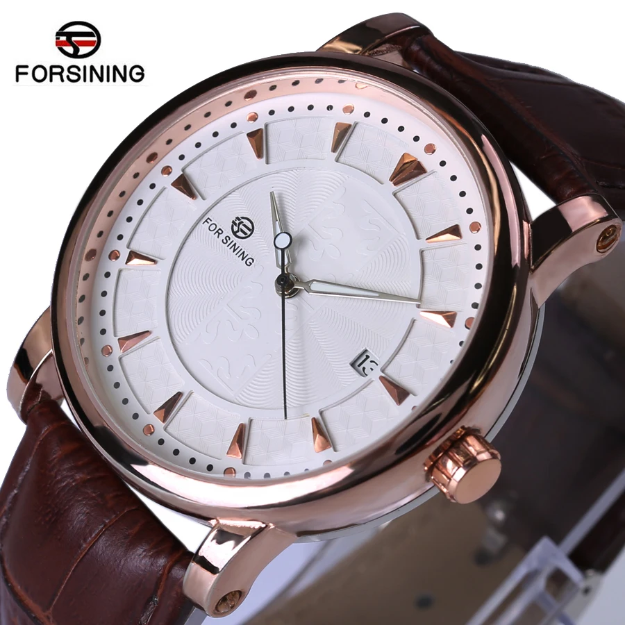 

Forsining Watches Classic Mens AUTO Date automatic Mechanical Watch Self-Winding Analog Skeleton Brown Leather Man Wristwatch