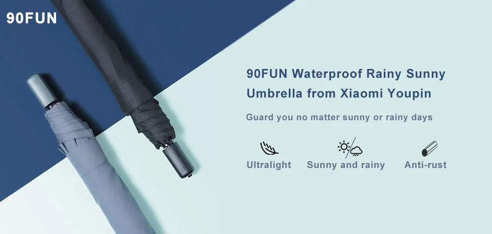 Xiaomi 90FEN складной зонтик труба из алюминиевого сплава Практичный Водонепроницаемый неавтоматический дождливые и солнечные зонтики Прямая поставка