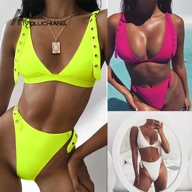 Женский купальник бикини с пряжкой и регулируемым ремешком высокой талией пуш-ап