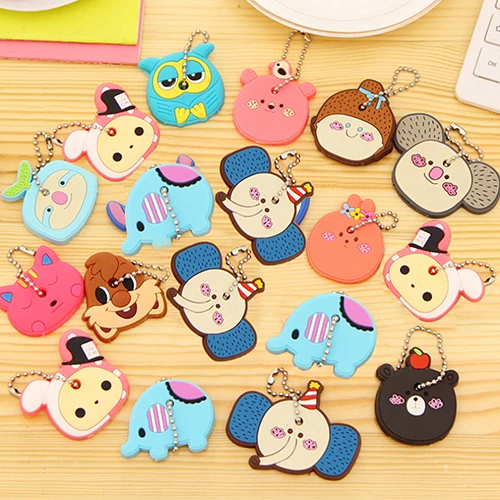 Bluelans Силиконовое кольцо для ключей Cap Head Cover Chain Phone Strap Мультяшные животные набор |