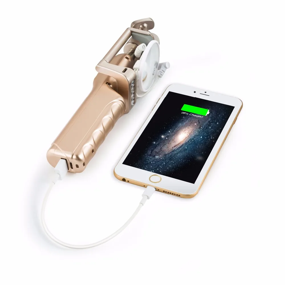 

Portable Extendable Handheld Monopod with Mirror Wired Selfie Stick with LED fill light power bank for Phone Iphone 5 6 6s 7