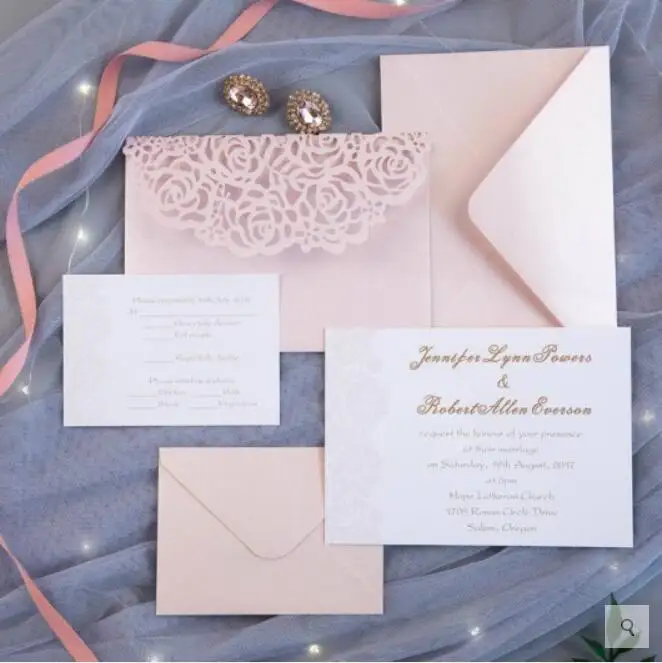 Розовые лазерные приглашения для свадебной вечеринки пригласительные открытки