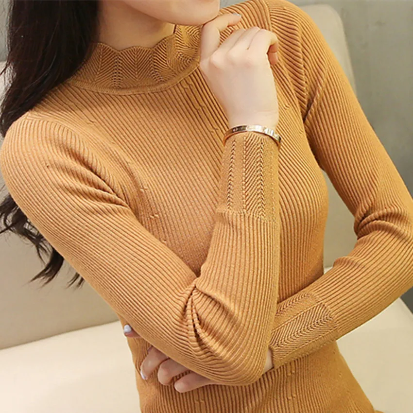 Pull Femme Hiver 2019 Women Autumn Winter Pullover Sweaters Turtleneck Long Sleeve Solid Knitting Slim Jersey Mujer Trui Dames | Женская