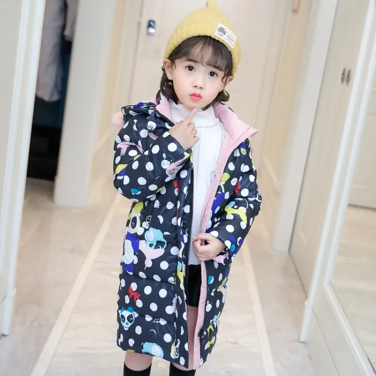 

Girls 4-12 Years Winter Hooded Down Puffer Thick Warm Jacket Casual Fashion Lovely Pander Pattern Outerwear Coat Jacket