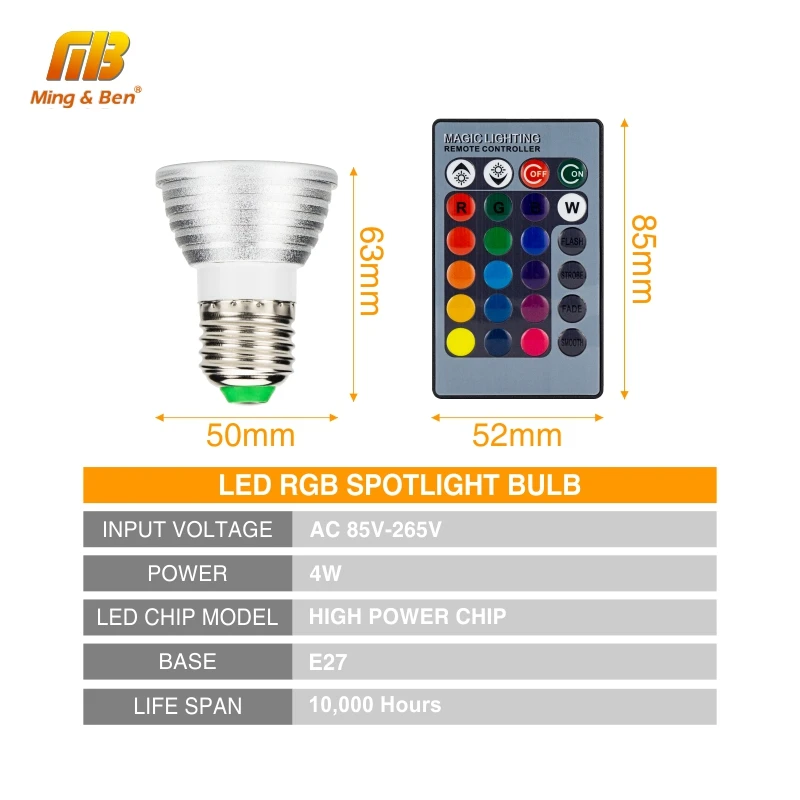 E27 RGB LED лампа 4 W AC 85-265 V ЭТАП 16 Красочные Изменение лампы прожектор украшение дома