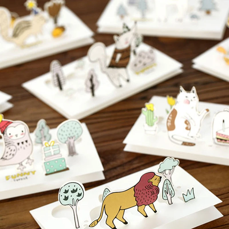 1 шт. DIY креативные 3D kawaii животные лиса котенок поздравительная открытка Приглашение Свадьба Спасибо день рождения Детская открытка стереоскопическая открытка