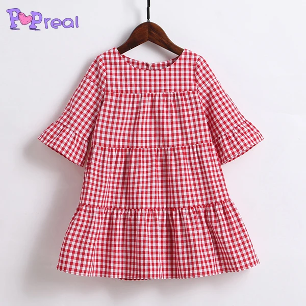 PopReal платья для мамы и дочки Plaid Ruffle Sleeve Многоуровневое Одинаковая семейная
