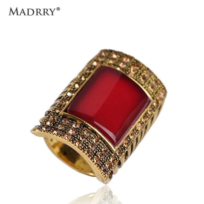 

Personality Square Design Royal Vintage Rings Resin Crystal Anti Gold Statement Finger Ring Aneis Retro Anel Bijoux Size 7 8 9
