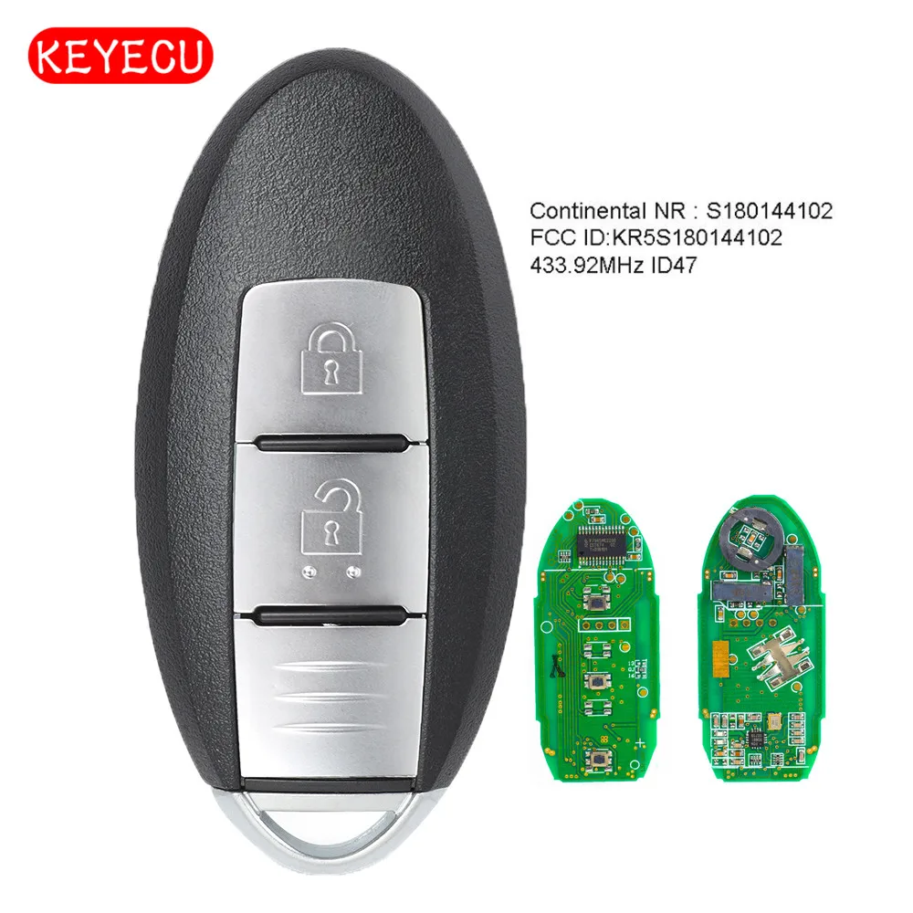 KEYECU 433 92 МГц 7953XTT 4A чип дистанционный смарт ключ-брелок 2 кнопки для Nissan Qashqai 12/2013-2017