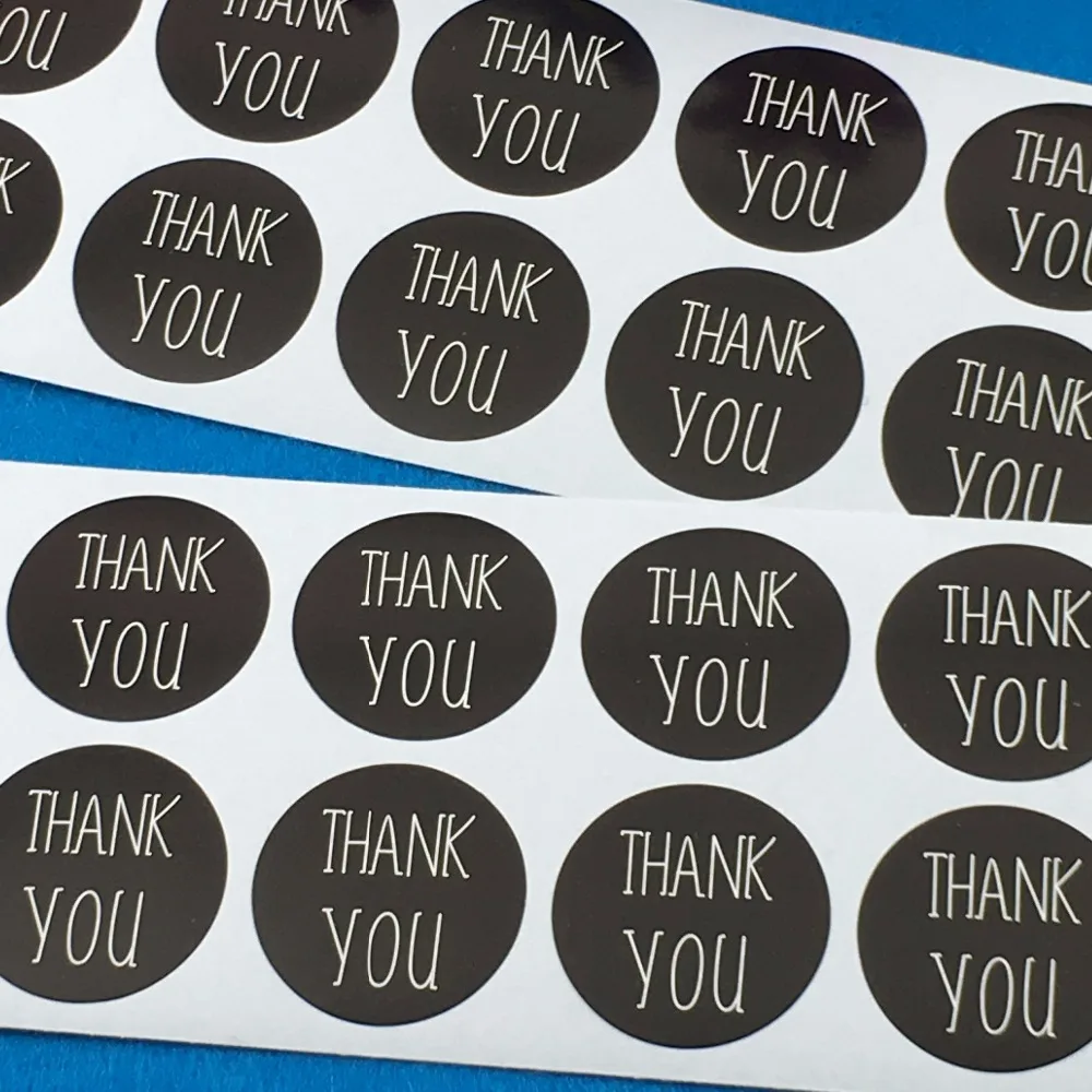 1200 шт./лот 3 см круглые черные наклейки с принтом выше Thank you самоклеящиеся сделай