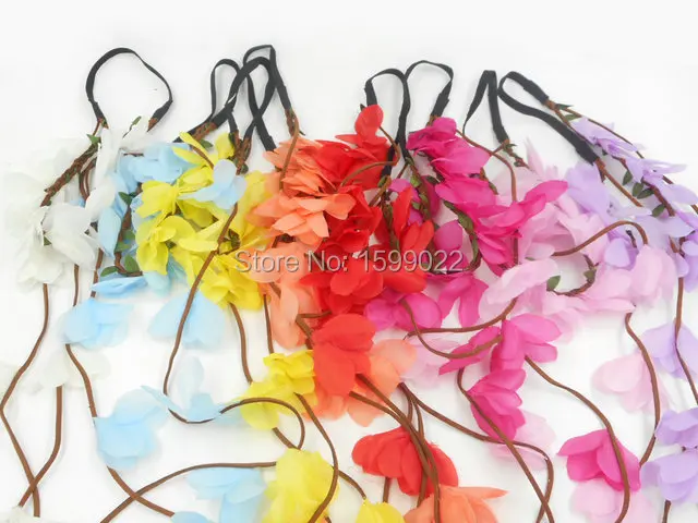 Регулируемая эластичная повязка на голову с цветочной короной и бахромой для