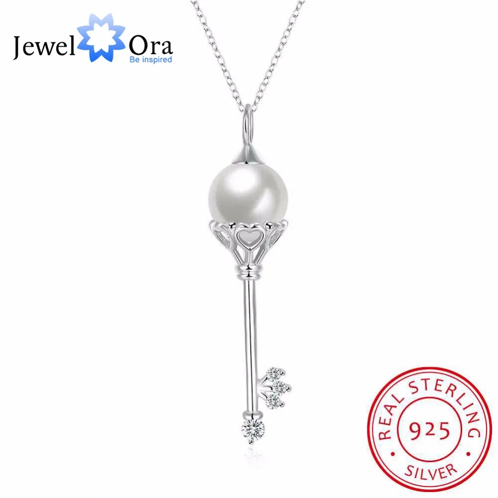 Цельное ожерелье из стерлингового серебра 925 пробы с имитацией жемчуга ключом