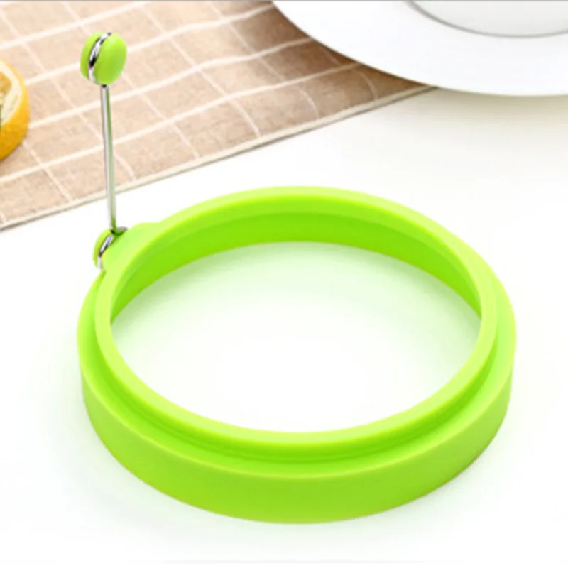 green Силиконовые яичные кольца круглые антипригарные жареные Форма для яиц производитель блинов формы для завтрака яйцо сэндвич плита - Цвет: green