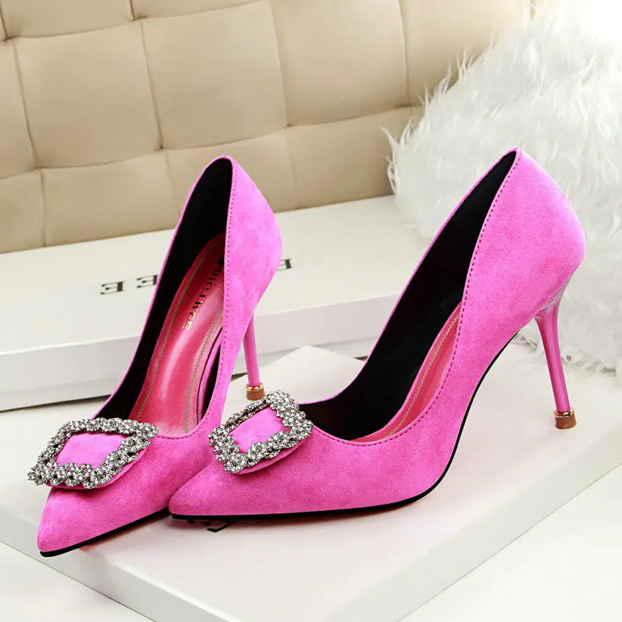 Модные женские свадебные туфли Стразы с квадратной пряжкой 90 мм на шпильках