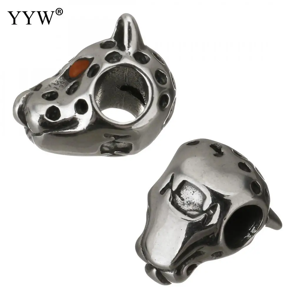 

YYW Stainless Steel Beads jewelry Accessories Animal leopard Head Charm cougar vintage 11x14x10mm hole 4.5mm 10PCs/Lot Wholesale
