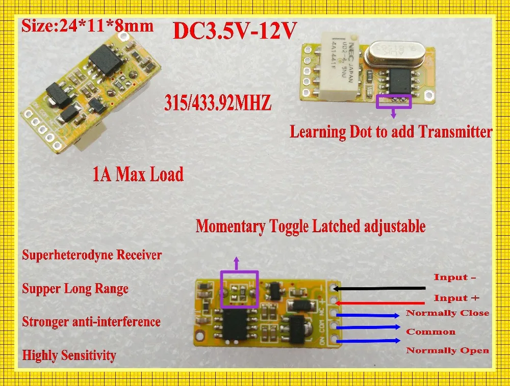 DC 3.5V 3.7V 4.5V 5V 6V 7.4V 9V 12V Micro Relay Remote Control Switch NO COM NC Button Long Range 315 Momentary | Обустройство дома