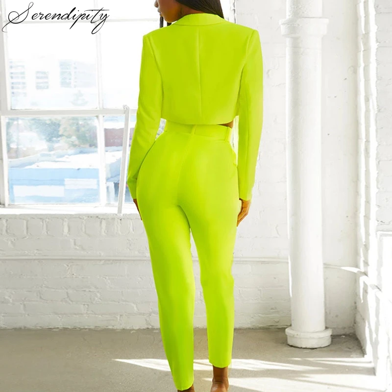 SRDP осенний Повседневный Женский блейзер с высокой талией топ и штаны комплект