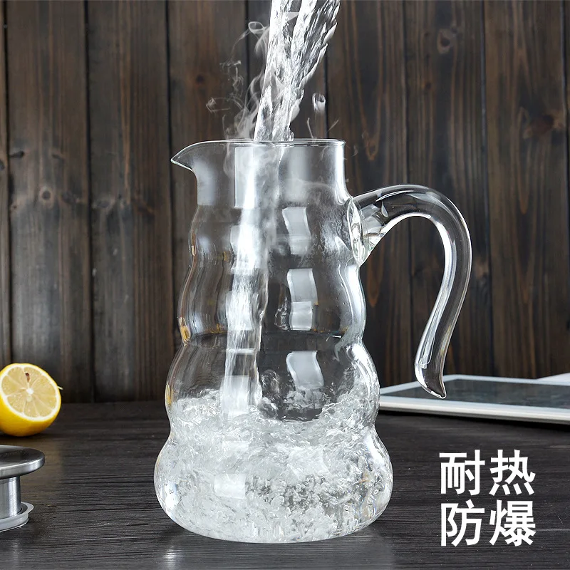 

1800ML Large Capacity Glass Teapot New Handle Ripple Kettle Summer Cooler Home Juice Maker