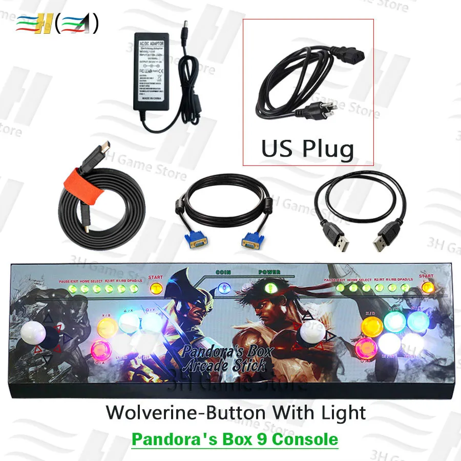PDB9 JGL light US Pandora Box 9 1500 В 1 видео игры аркадная палка Консоль 2 игрока джойстик светодиодная Кнопка Pandora's box 5 плюс версия консоли - Цвет: PDB9 JGL light US