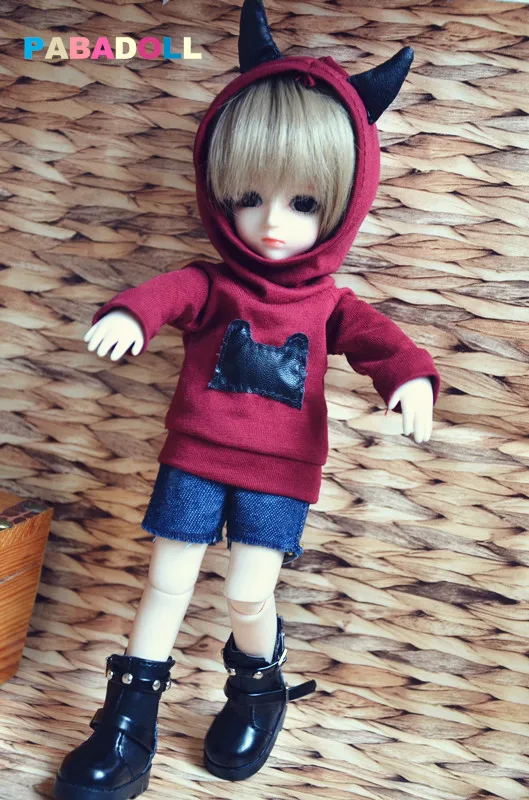 Милая темно красная рубашка с капюшоном маленького дьявола для BJD 1/6 YOSD 1/4 MSD 1/3 SD17