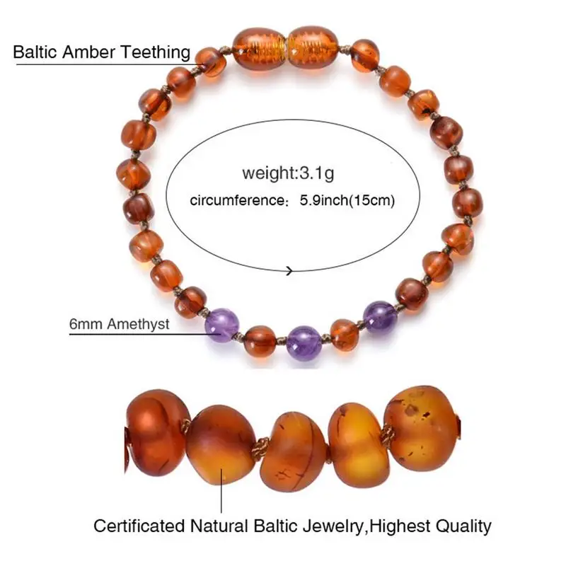 1 шт. браслет для прорезывания зубов из балтийского янтаря с бирюзовыми бусинами|