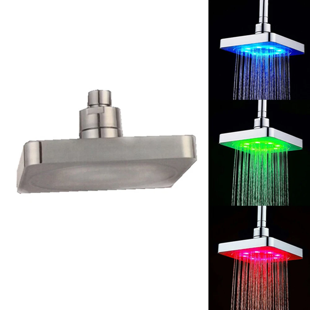 ABS Rainfall Square Accessories Shower Water Sprinkler Temperature Sensor Flow Spray 3 Color Changing Bathroom LED Lights | Обустройство