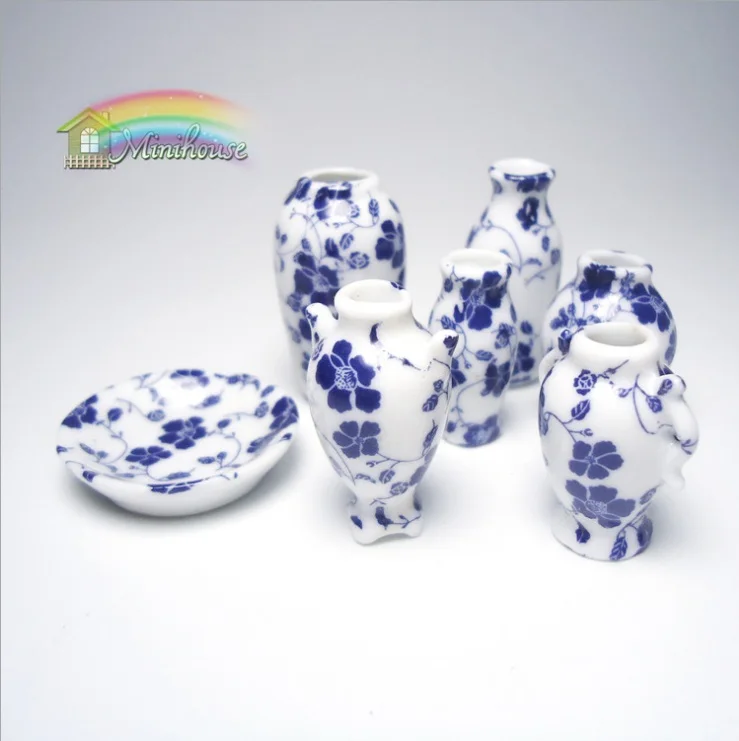 

Mini Doll House Accessories Ceramic Vase 7 Pieces Mini Scene Model